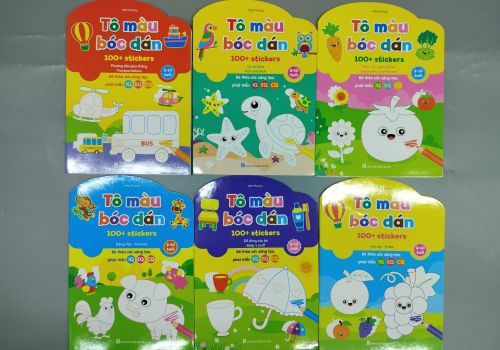 Sách - Tô màu bóc dán 100+ stickers song ngữ Việt Anh bộ 6 cuốn