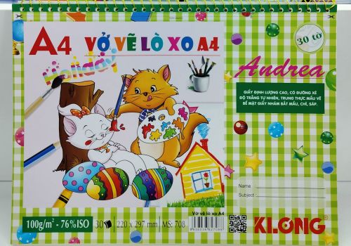 Vở vẽ lò xo A4 - 30 tờ - Klong - MS708